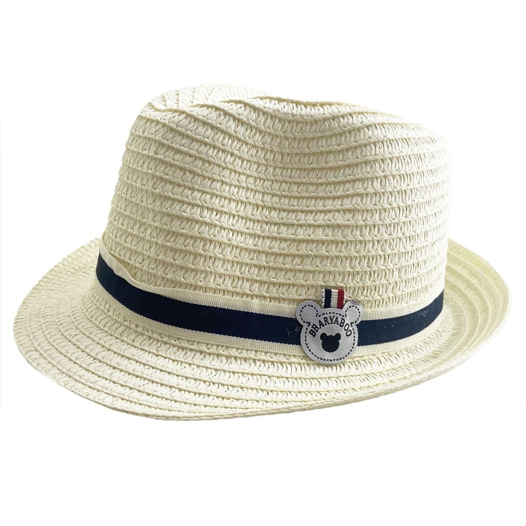 کلاه حصیری لبه دار بچگانه آرم خرس Bearyaboo شیری