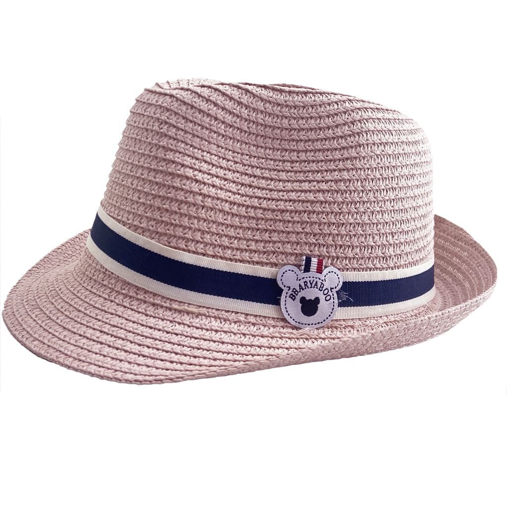 کلاه حصیری لبه دار بچگانه آرم خرس Bearyaboo صورتی