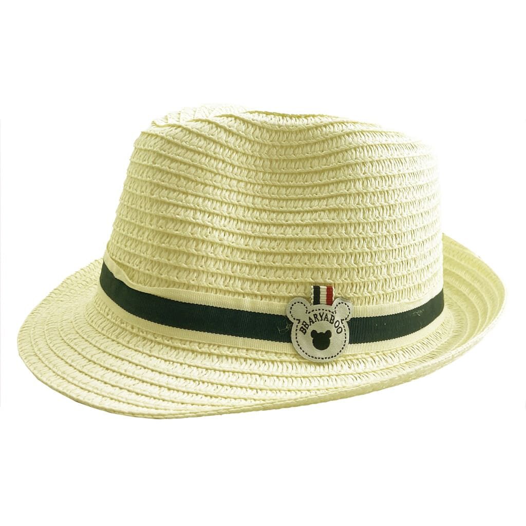 کلاه حصیری لبه دار بچگانه آرم خرس Bearyaboo کرمی