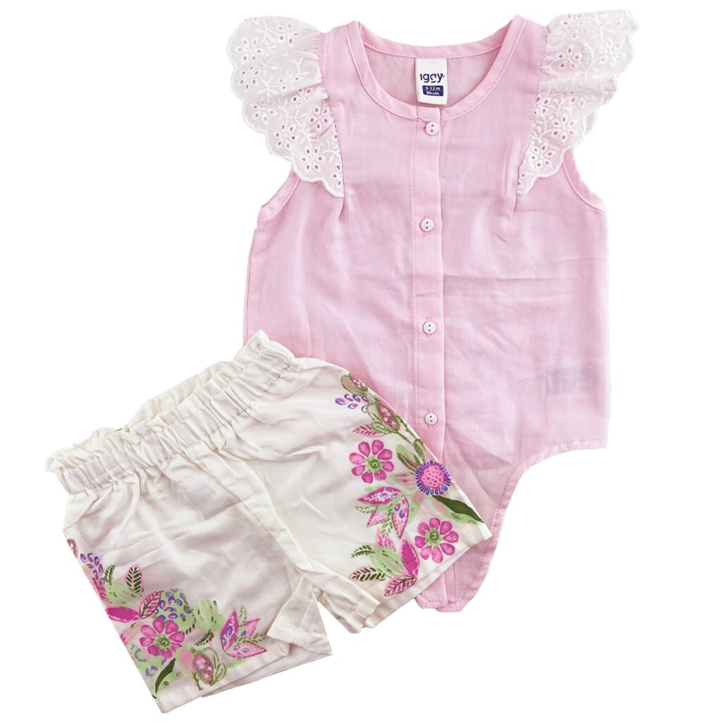 ست تاپ گرهی و شورتک دخترانه صورتی Iggy