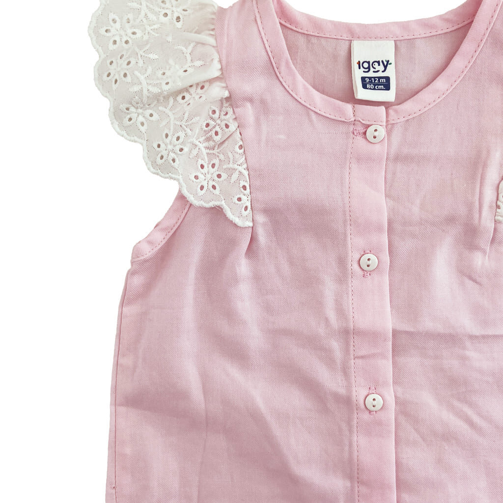 ست تاپ گرهی و شورتک گلدار دخترانه صورتی Iggy3