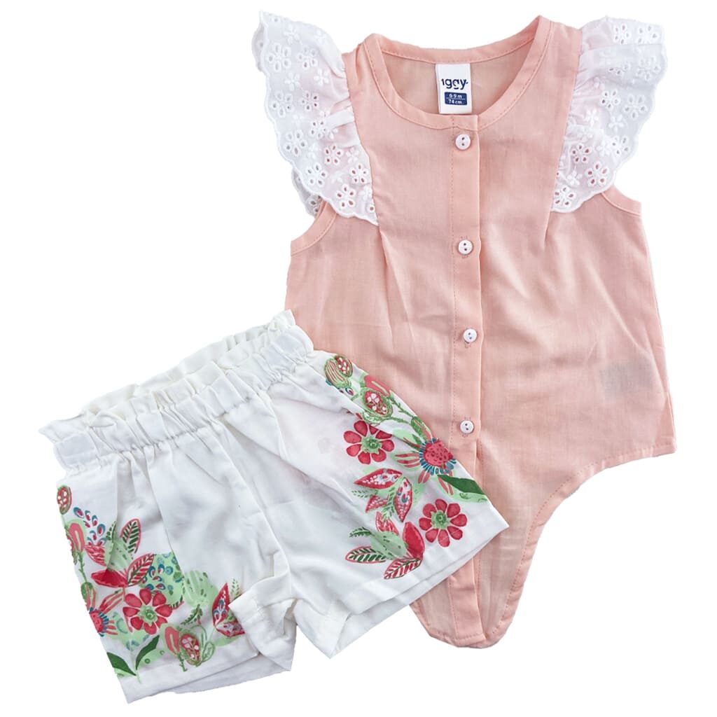 ست تاپ گرهی و شورتک دخترانه گلبهی Iggy