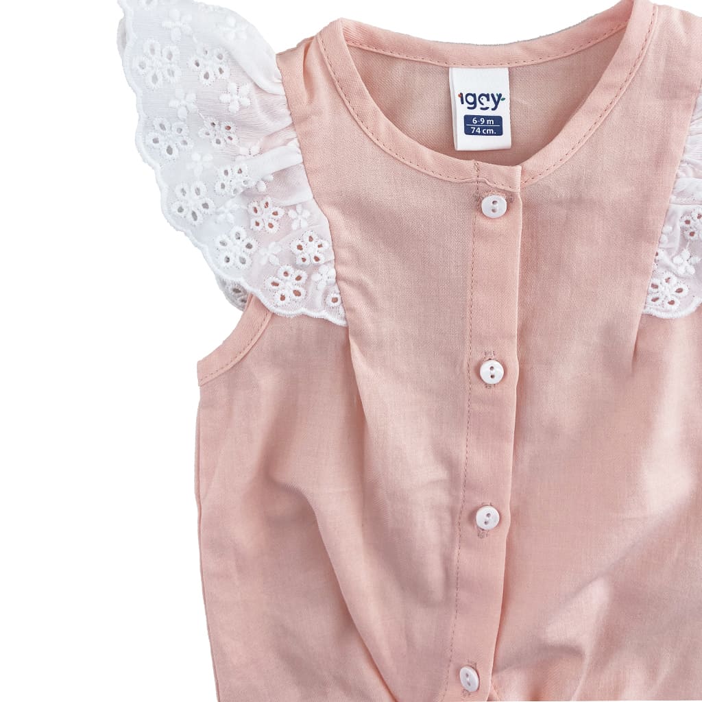 ست تاپ گرهی و شورتک گلدار دخترانه گلبهی Iggy4