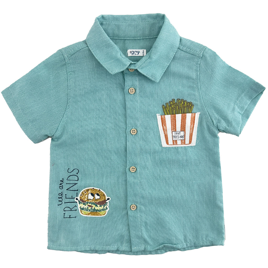 پیراهن آستین کوتاه و شورتک همبرگر فیروزه ای Iggy4