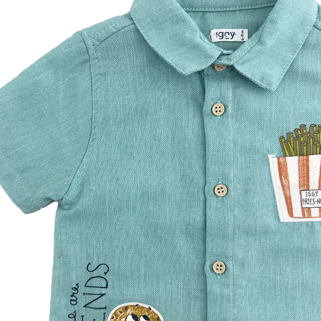 پیراهن آستین کوتاه و شورتک همبرگر فیروزه ای Iggy3