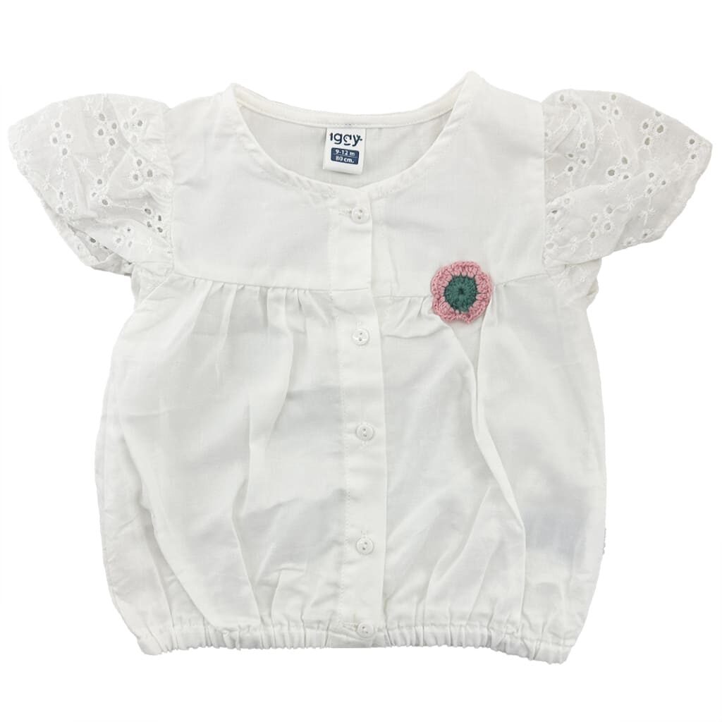 ست تیشرت و شورتک دخترانه خامه دوزی سفید Iggy2