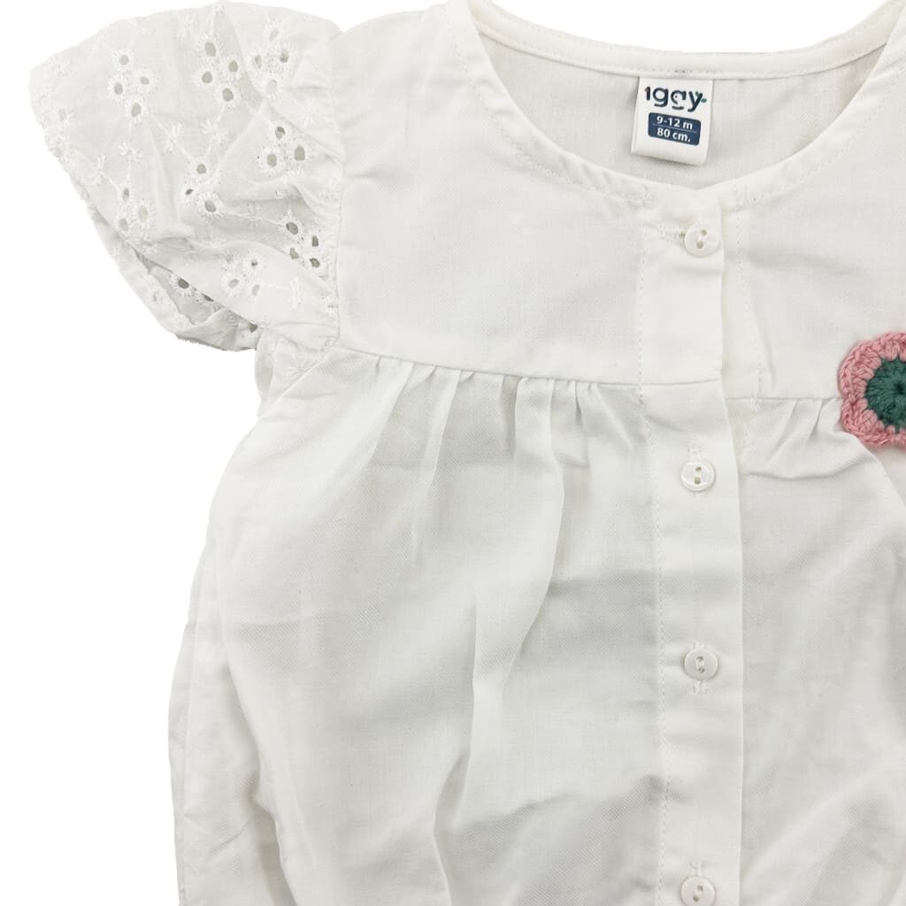 ست تیشرت و شورتک دخترانه خامه دوزی سفید Iggy1