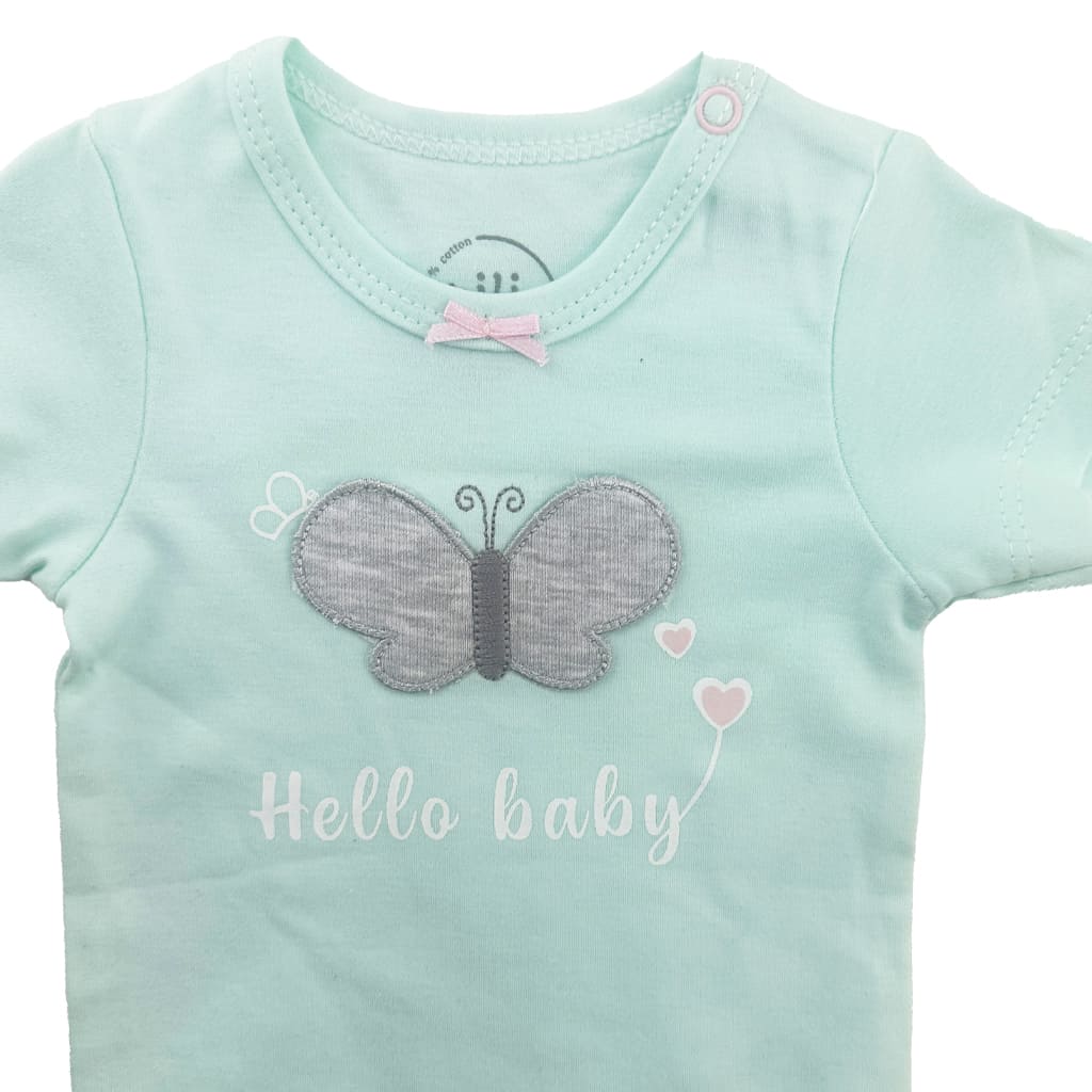 ست سه تکه دخترانه پروانه و قلب Hello Baby نیلی Nili2