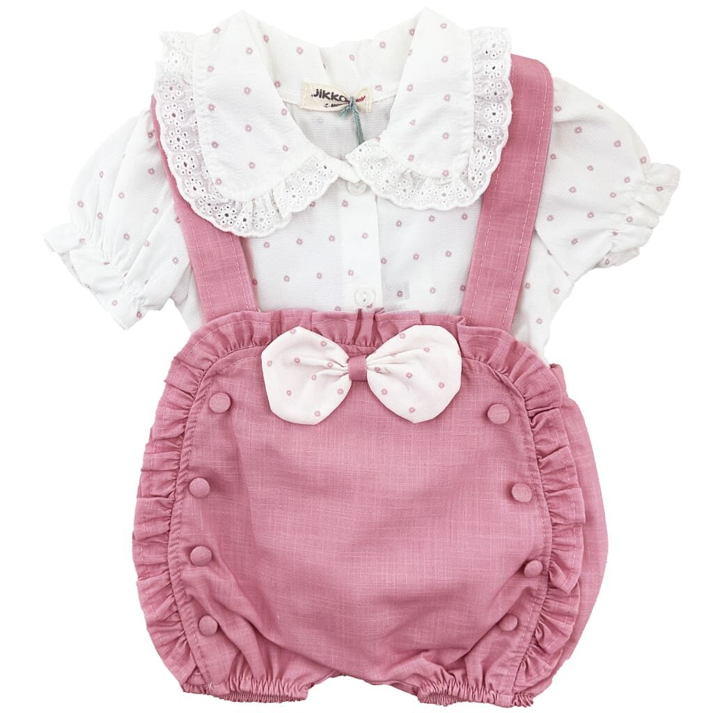 ست سرهم (رامپر) و شومیز دخترانه صورتی Jikko