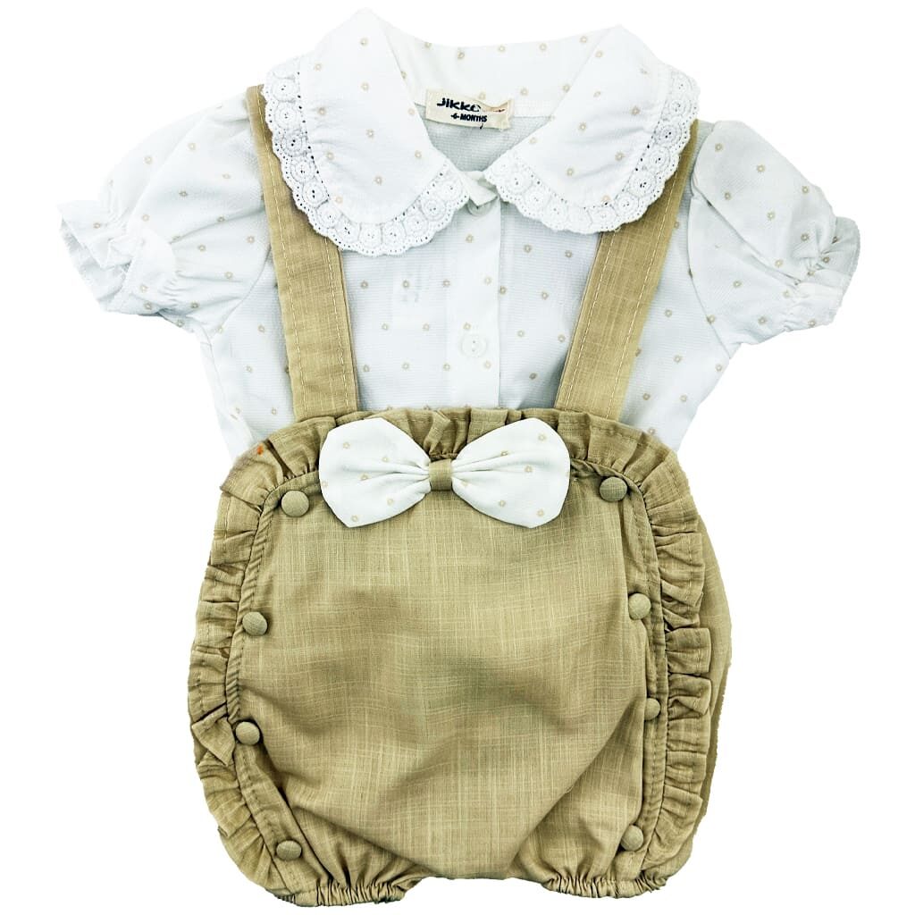 ست سرهم (رامپر) و شومیز دخترانه کرمی Jikko