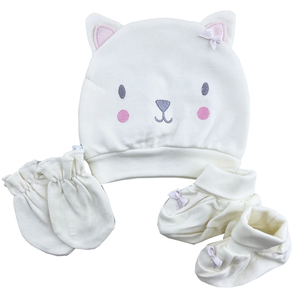 ست کلاه، دستکش و پاپوش نوزادی گربه پاپو Papo صورتی