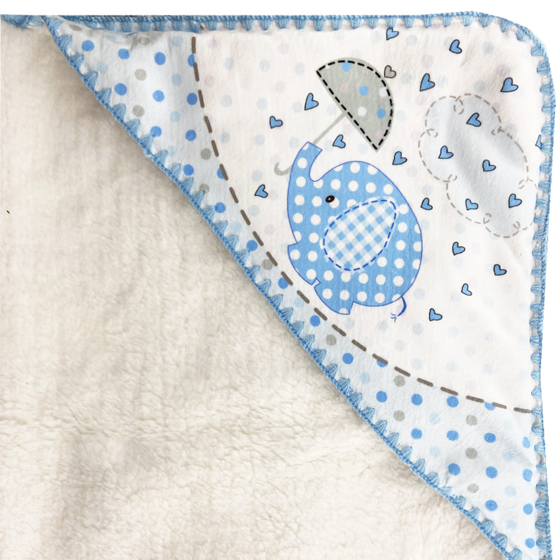 پتو مخمل کلاه دار نوزادی طرح فیل و چتر1