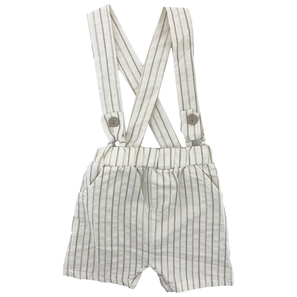 سرهم راه راه و پیراهن پاپیون دار پسرانه کرمی Bebezade1