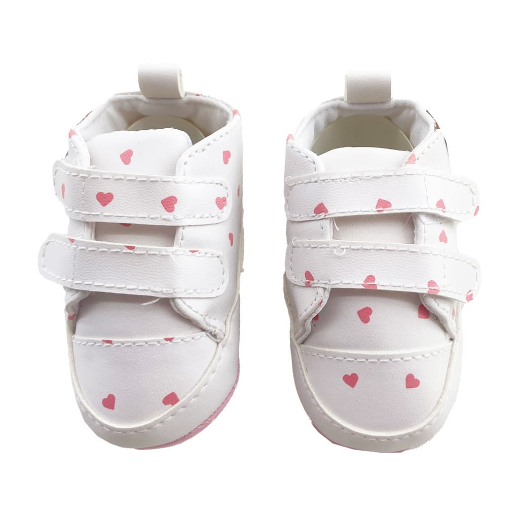 کفش نوزادی چسب دار قلبی سفید پاپو Papo3