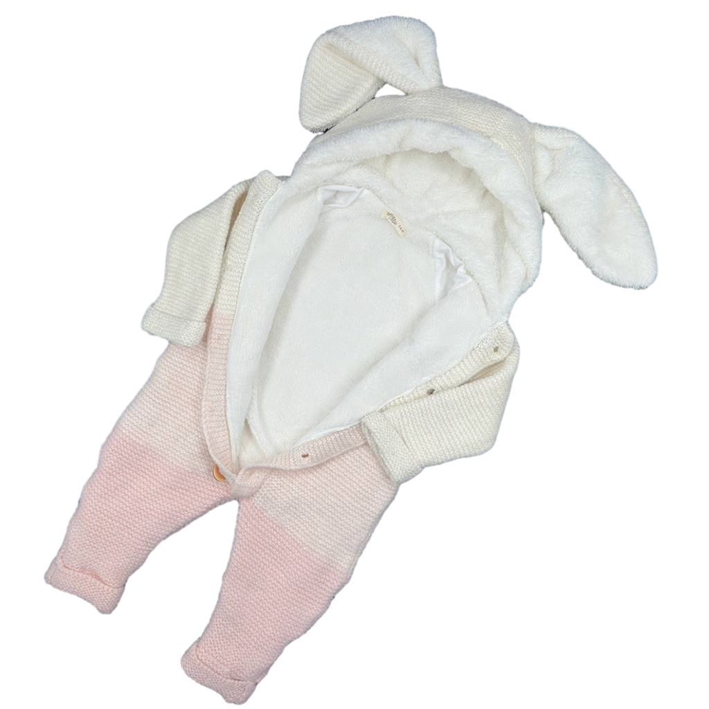 سرهم بافت كركدار 3رنگ راه راه جلودكمه كلاه خرگوش