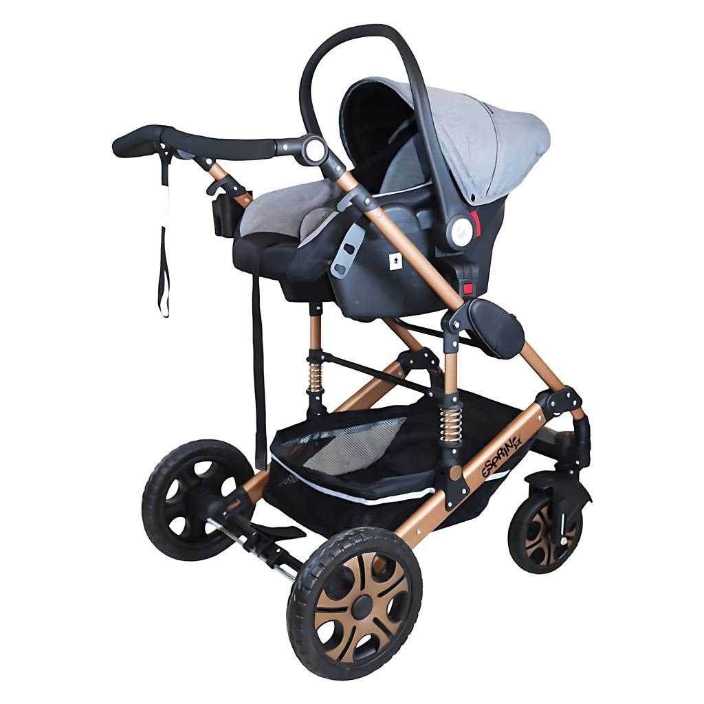 ست کالسکه و کریر 2 تکه اسپرینگ مدل اسپیدا بدنه بژ Espring