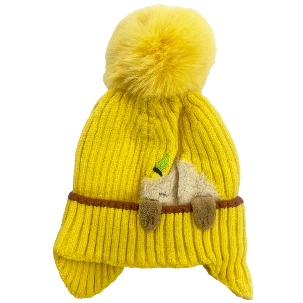کلاه بافت زمستانی بچگانه پوم دار خرس برجسته3