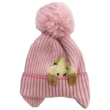 کلاه بافت زمستانی بچگانه پوم دار خرس برجسته2