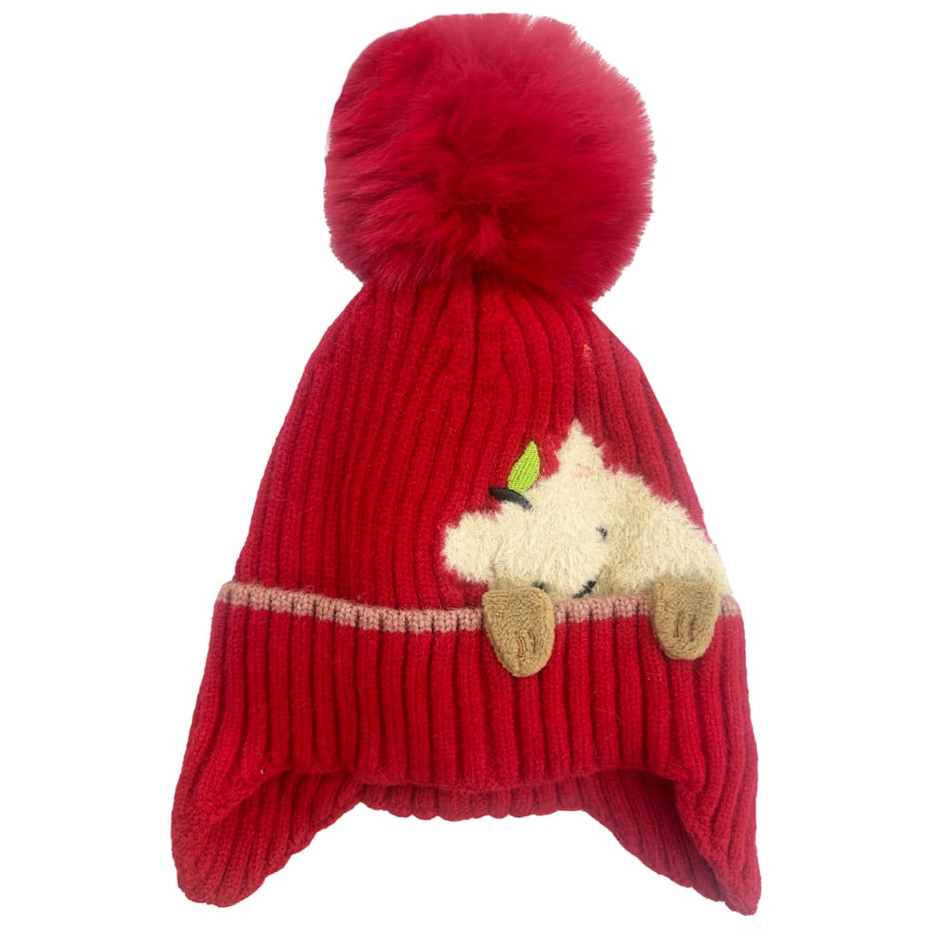 کلاه بافت زمستانی بچگانه پوم دار خرس برجسته1