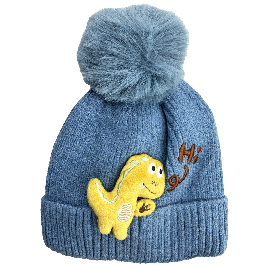 کلاه بافت بچگانه زمستانی پوم دار دایناسور1