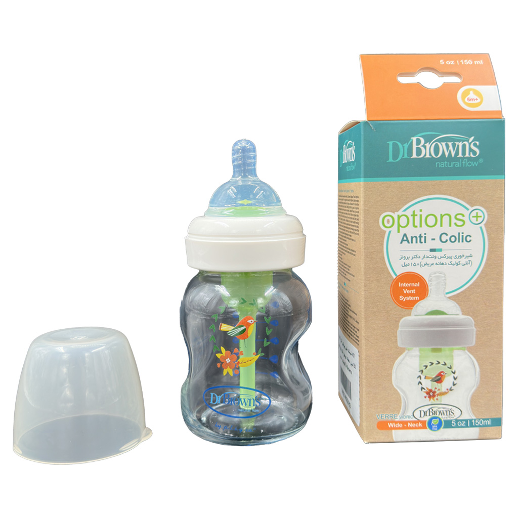 شيشه شير پيركس آنتي كوليك 150ميل دهانه عريض ونت دار دكتر براون ايراني Dr.Browns