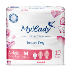 نوار بهداشتی متوسط لایه کتان خشک خیلی نازک 10تایی مای لیدی MyLady