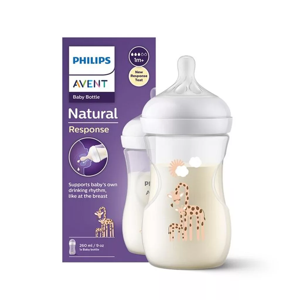 شیشه شیر نچرال 3قطره جعبه ای 260میل 1+ماه سفید زرافه اونت Avent