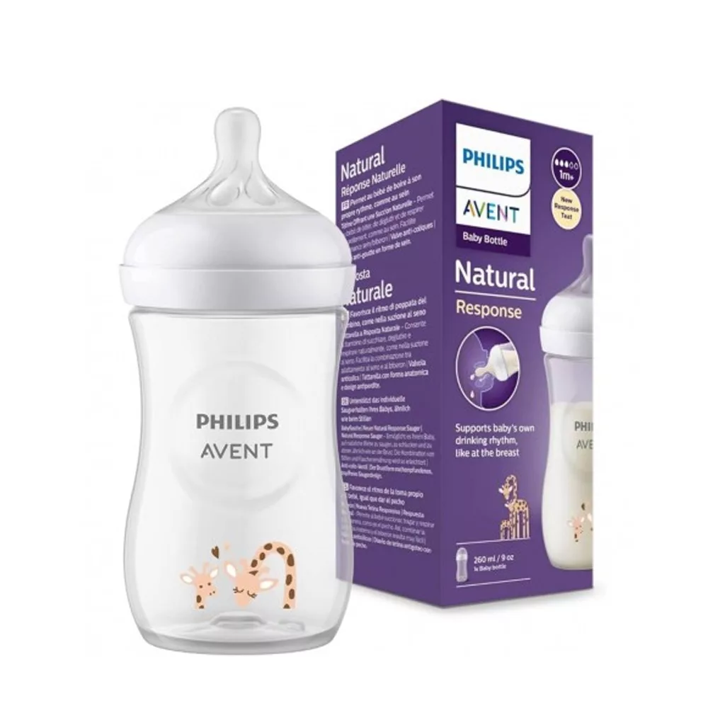شیشه شیر نچرال 3قطره جعبه ای 260میل 1+ماه سفید زرافه اونت Avent