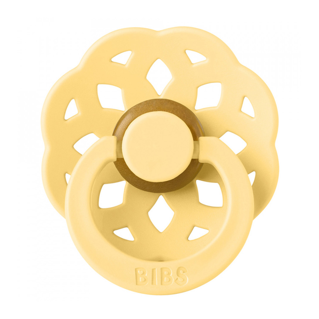 پستانک بیبس سرگرد 2تایی لاتکس گل گرد 6+ماه زرد كالباسی BIBS Boheme