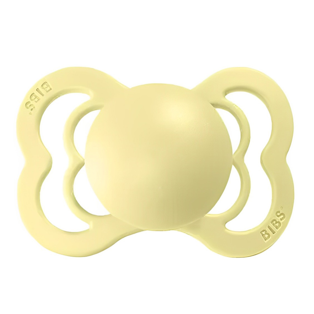 پستانک بيبس بادامی 2تایی لاتكس پروانه 6+ماه زرد نسكافه ای BIBS Supreme Collection