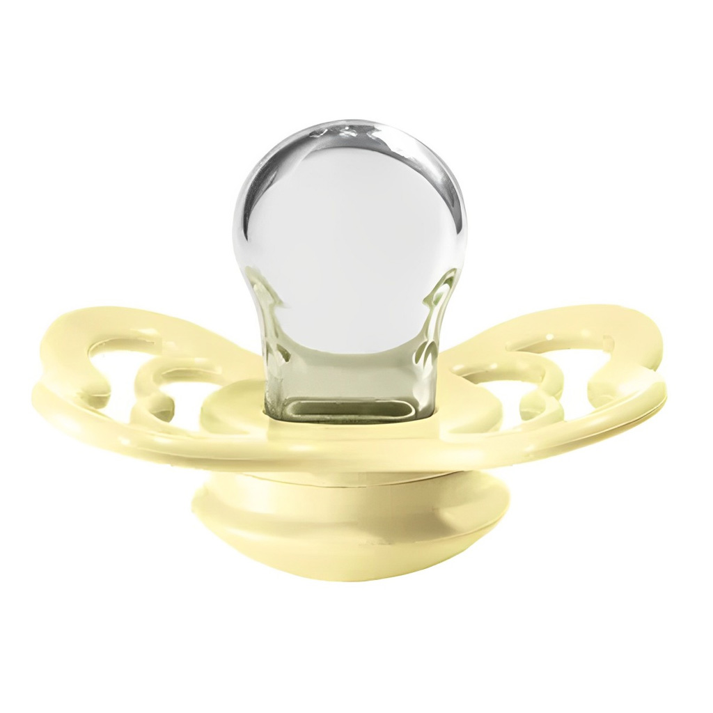 پستانک بيبس بادامی 2تایی لاتكس پروانه 6+ماه زرد نسكافه ای BIBS Supreme Collection