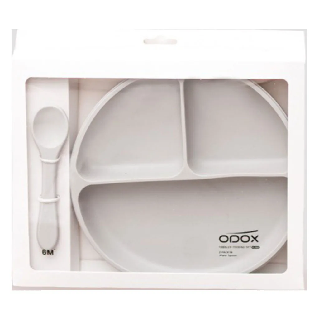 PL100 ست غذاخوری سيليكونی 2تكه 6+ماه بشقاب قاشق اودوكس Odox
