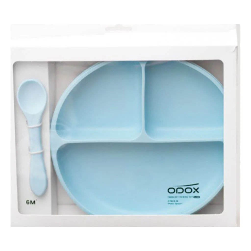 PL100 ست غذاخوری سيليكونی 2تكه 6+ماه بشقاب قاشق اودوكس Odox