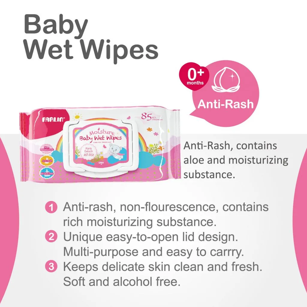 دستمال مرطوب فارلین 85عددی Moisture Anti Rush ضدراش ضد آلرژی ضدحساسیت Farlin