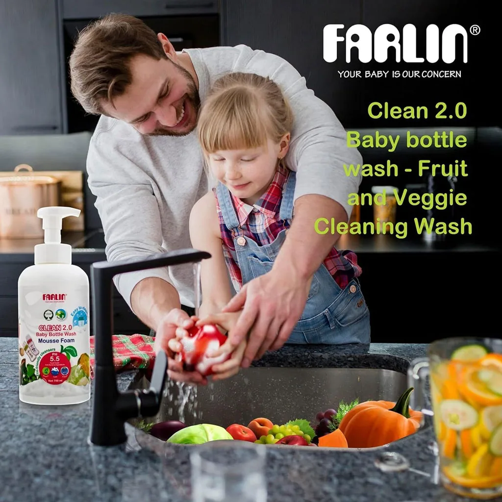 مایع استریل فارلین ضد عفونی کننده شیشه شیر سبزیجات 750ml پمپی Farlin