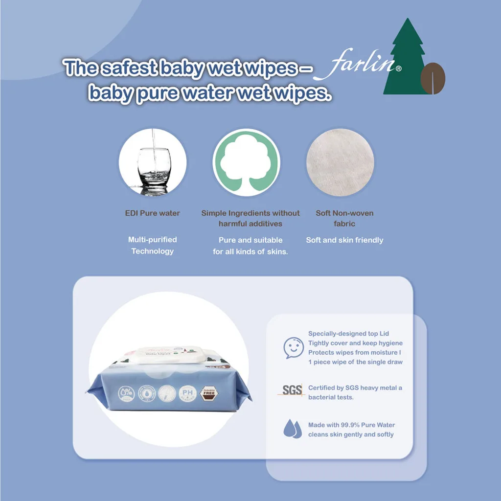 دستمال مرطوب فارلین 80عددی Pure Water نرم کننده و حافظ پوست Farlin