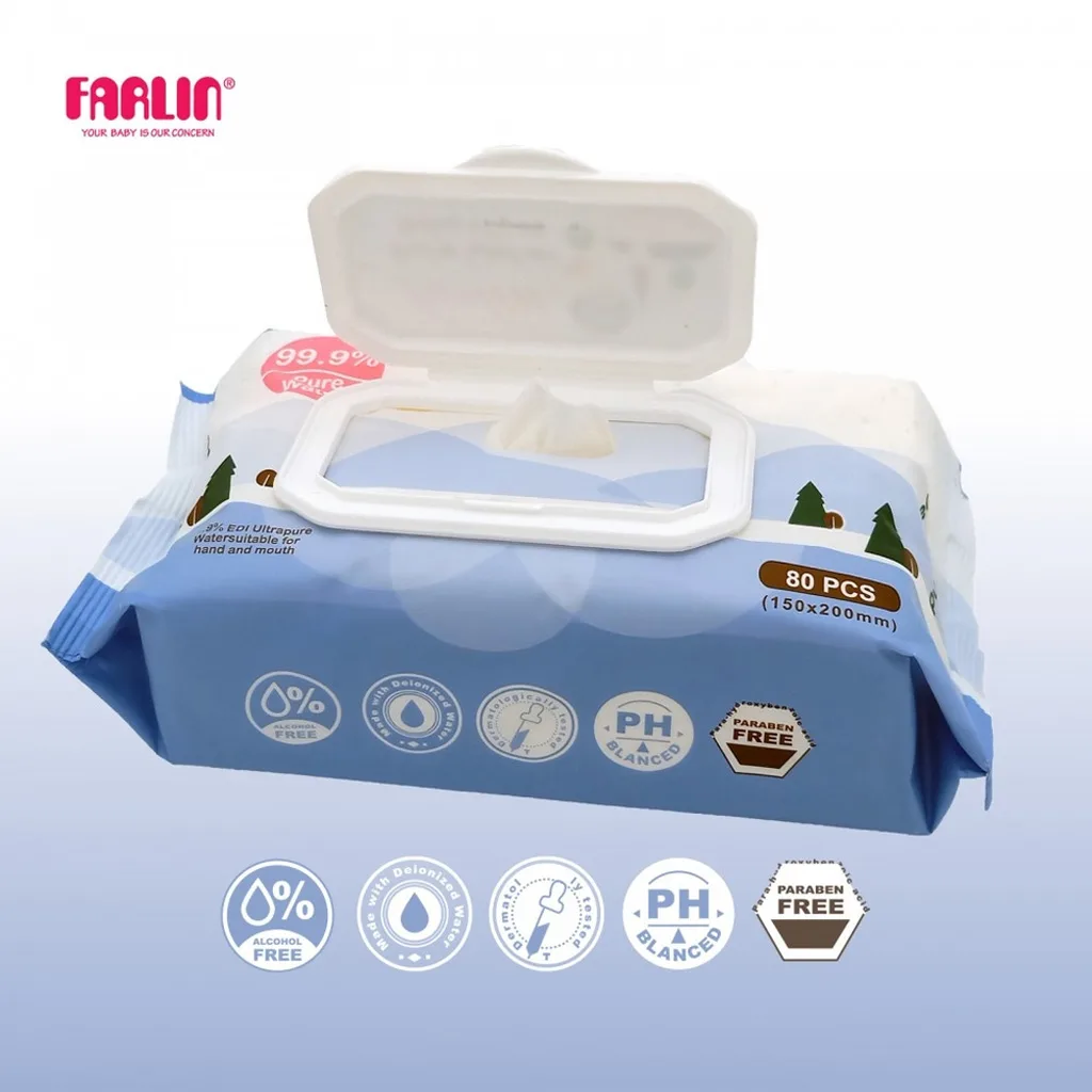 دستمال مرطوب فارلین 80عددی Pure Water نرم کننده و حافظ پوست Farlin