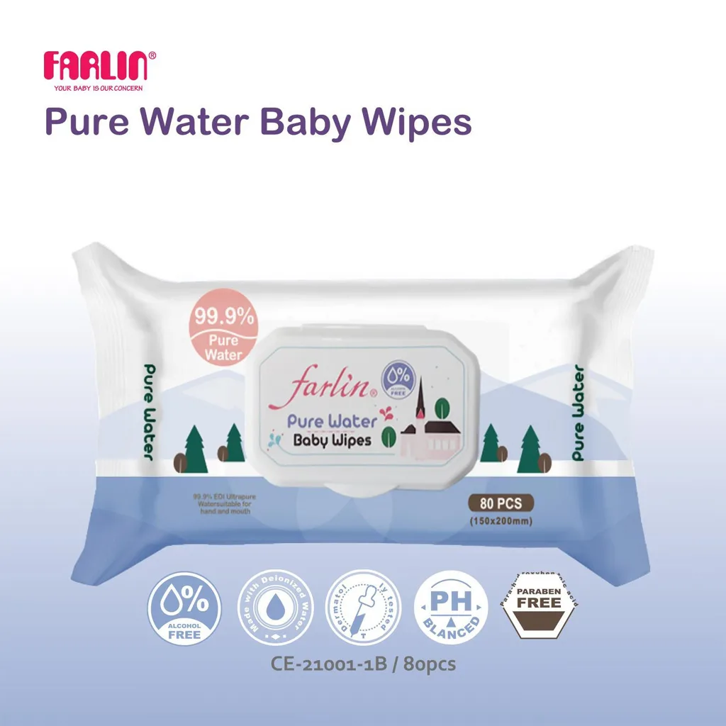 دستمال مرطوب فارلین 80عددی Pure Water نرم کننده و حافظ پوست Farlin