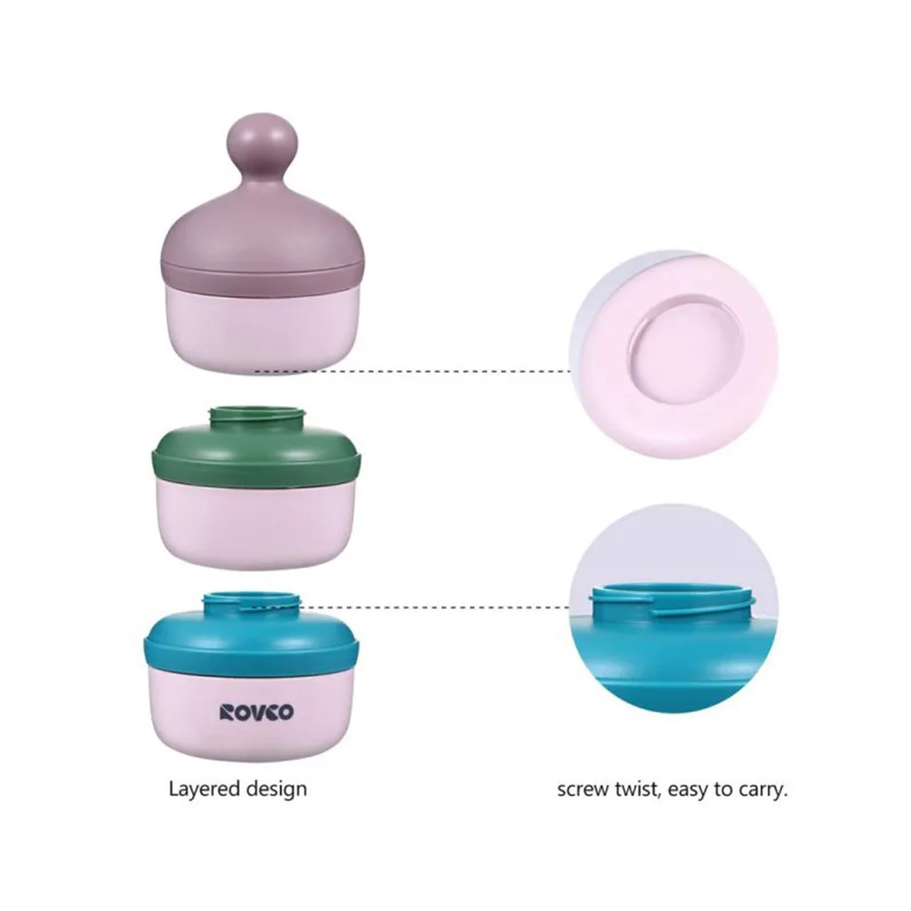 انبار غذا رووکو شیرخشک و غذای درب قابلمه ای 3طبقه بدون قاشق Rovco