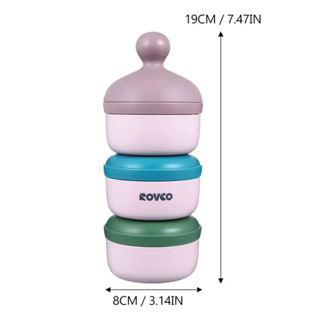 انبار غذا رووکو شیرخشک و غذای درب قابلمه ای 3طبقه بدون قاشق Rovco