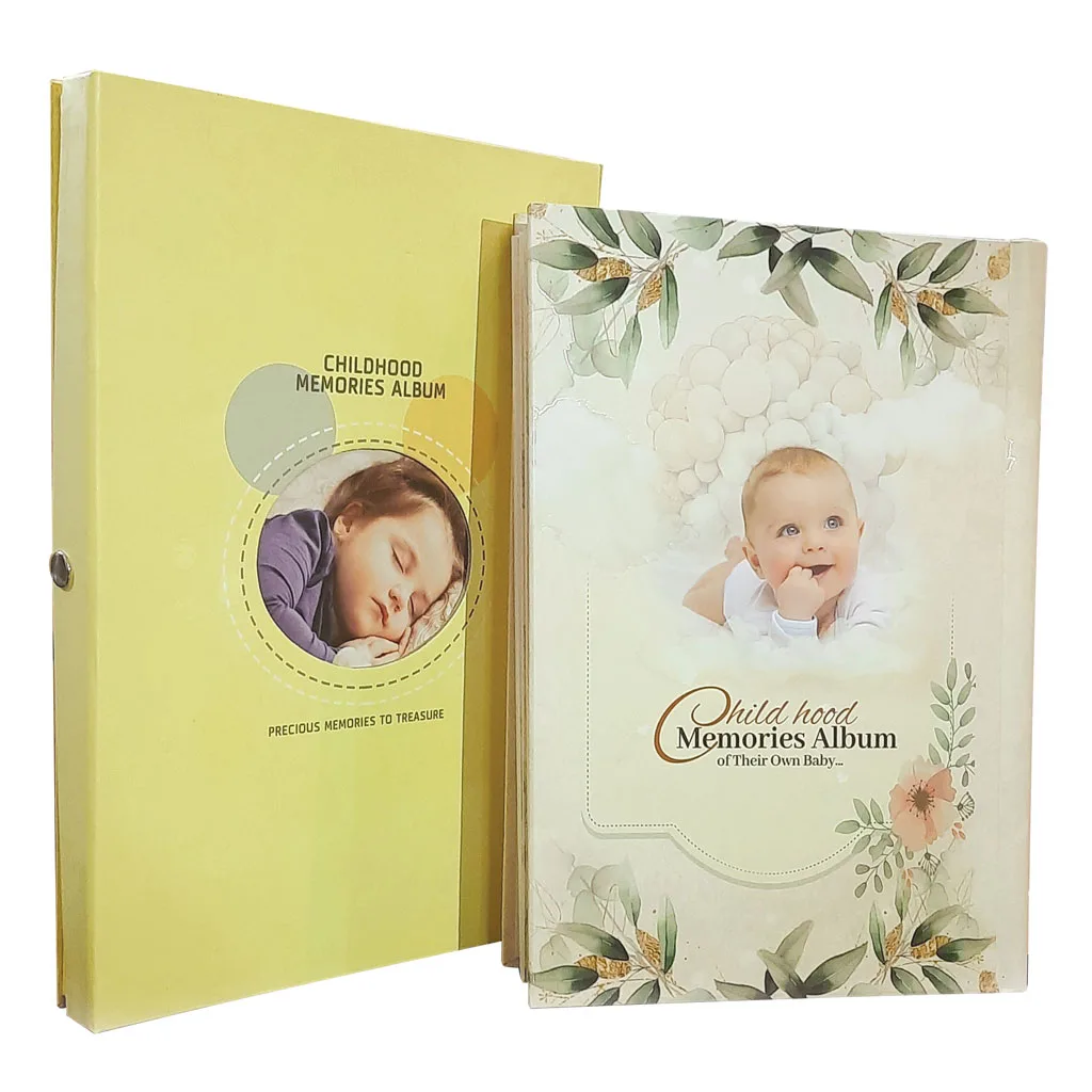 آلبوم خاطرات کودک چایلدهود 45برگی جعبه زرد طرح قلب ستاره ChildHood Momaiez