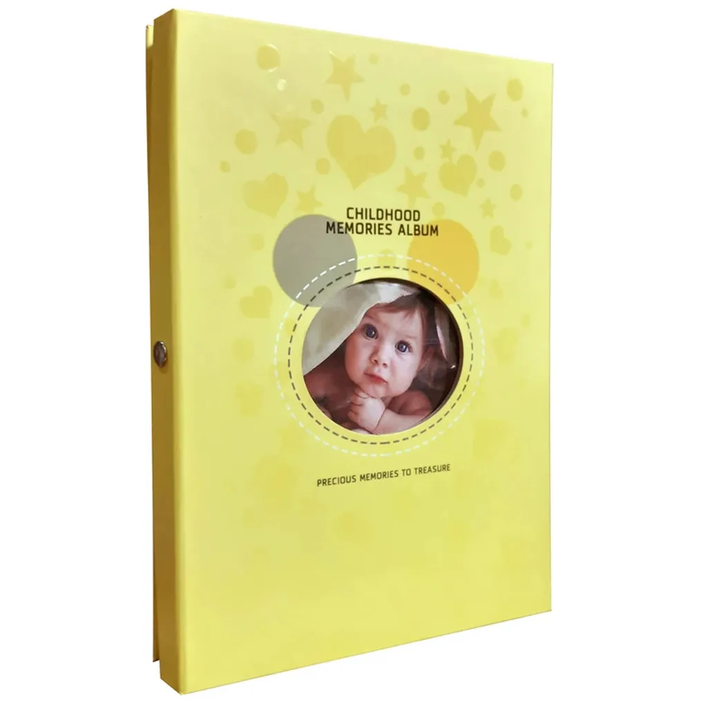 آلبوم خاطرات کودک چایلدهود 45برگی جعبه زرد طرح قلب ستاره ChildHood Momaiez