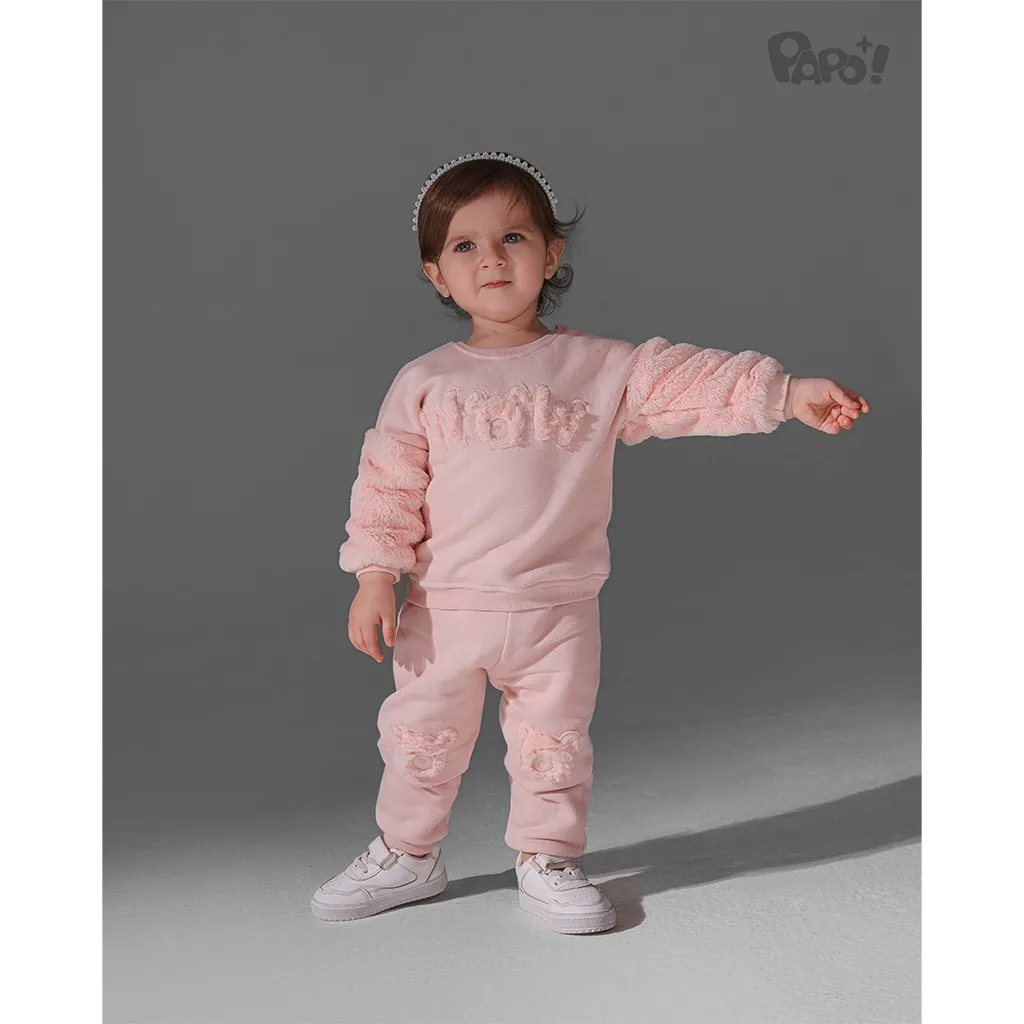 بلوز شلوار پاپو Asmin آستین پولیش Wow خرس کرکی صورتی کثیف Papo