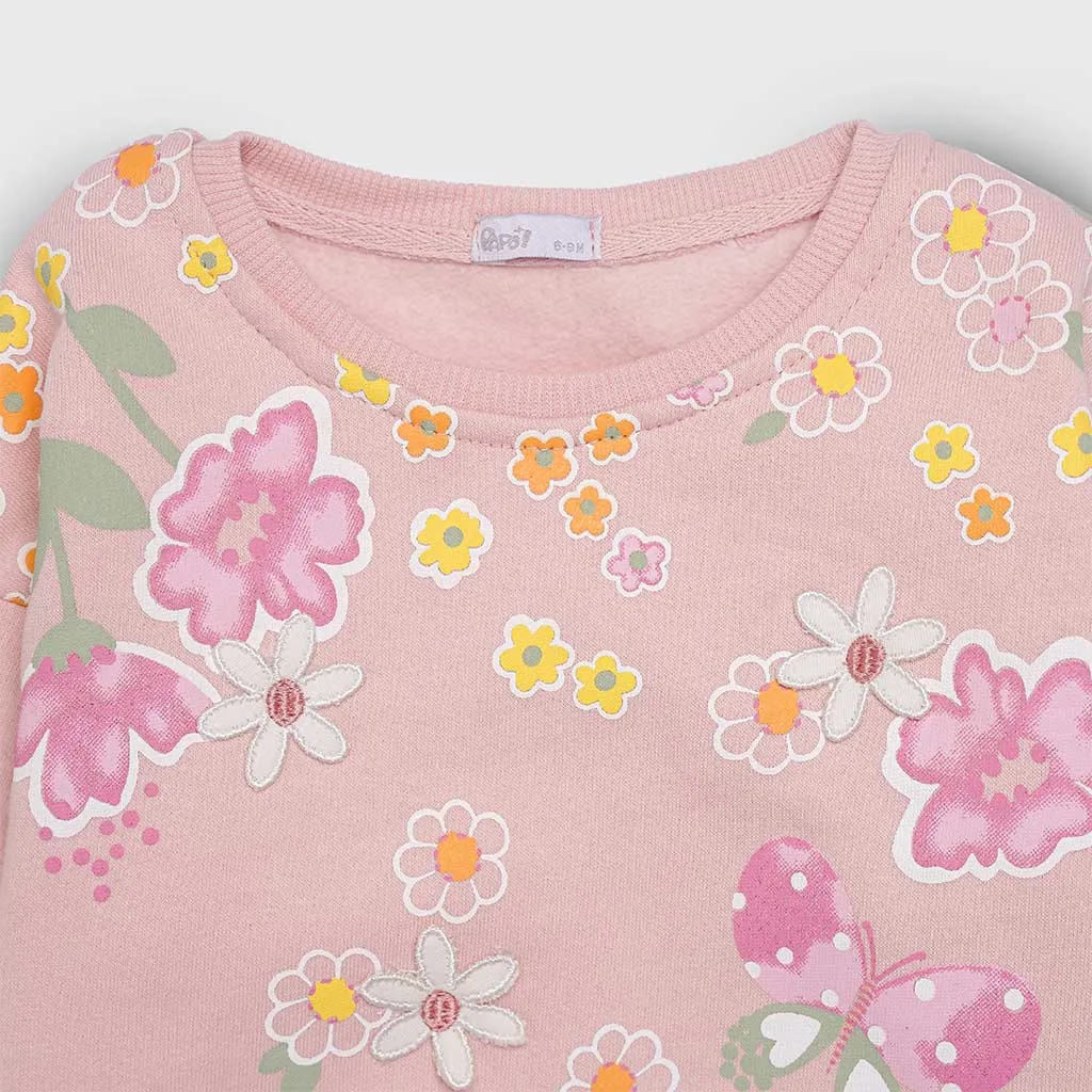 بلوز شلوار پاپو Hazhan گل پروانه نخ کرکی صورتی پاپو Papo