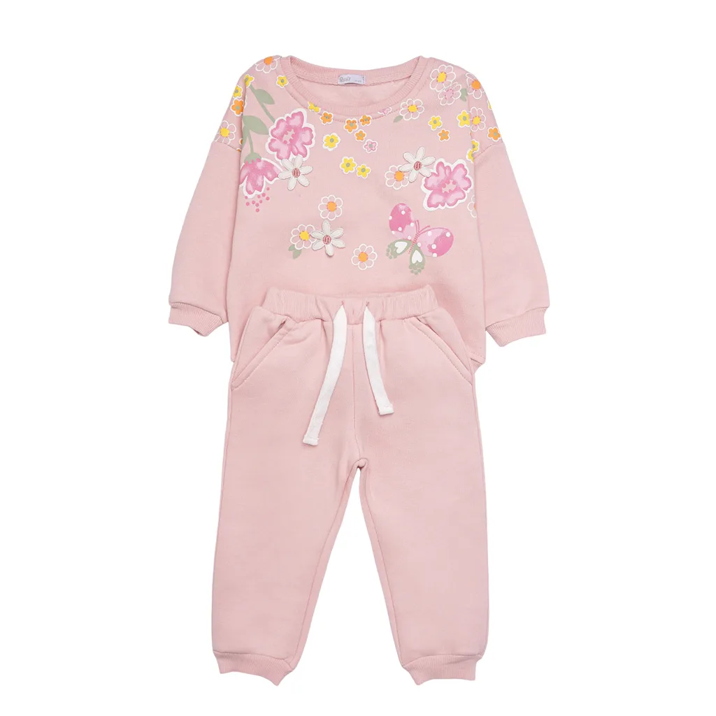 ست بلوز شلوار پاپو Hazhan گل پروانه صورتی Papo