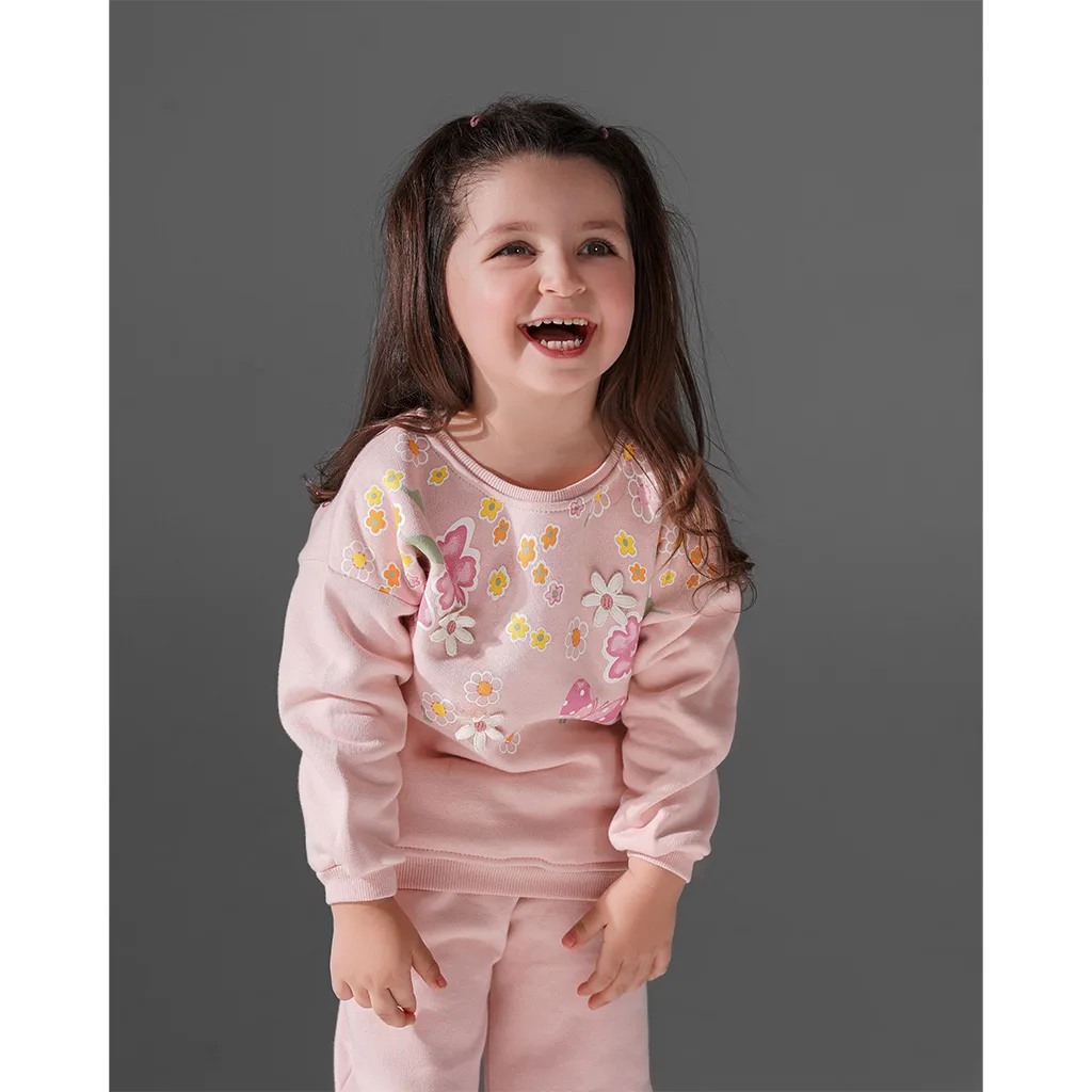 بلوز شلوار پاپو Hazhan گل پروانه نخ کرکی صورتی پاپو Papo