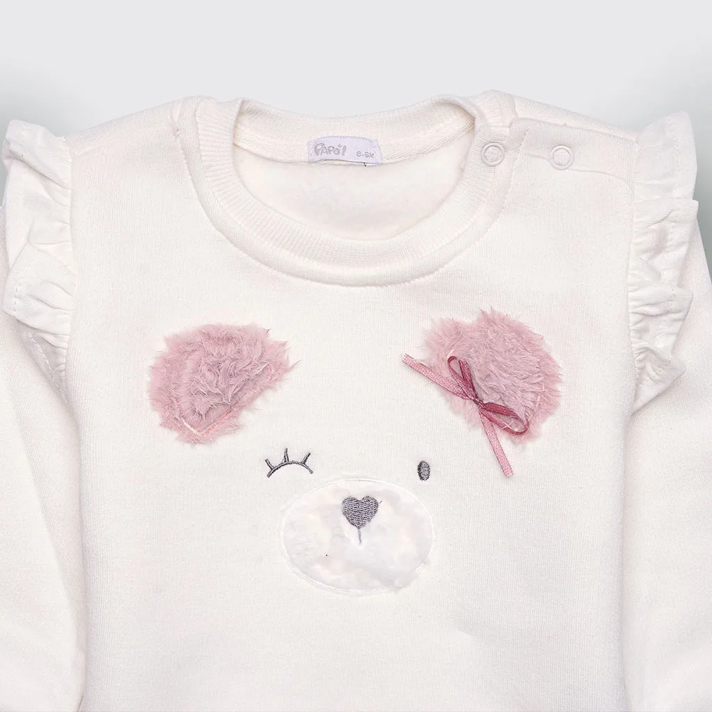 بلوز شلوار پاپو مدل Rozhia خرس گوش پولیش نخ کرکی سفید یاسی Papo