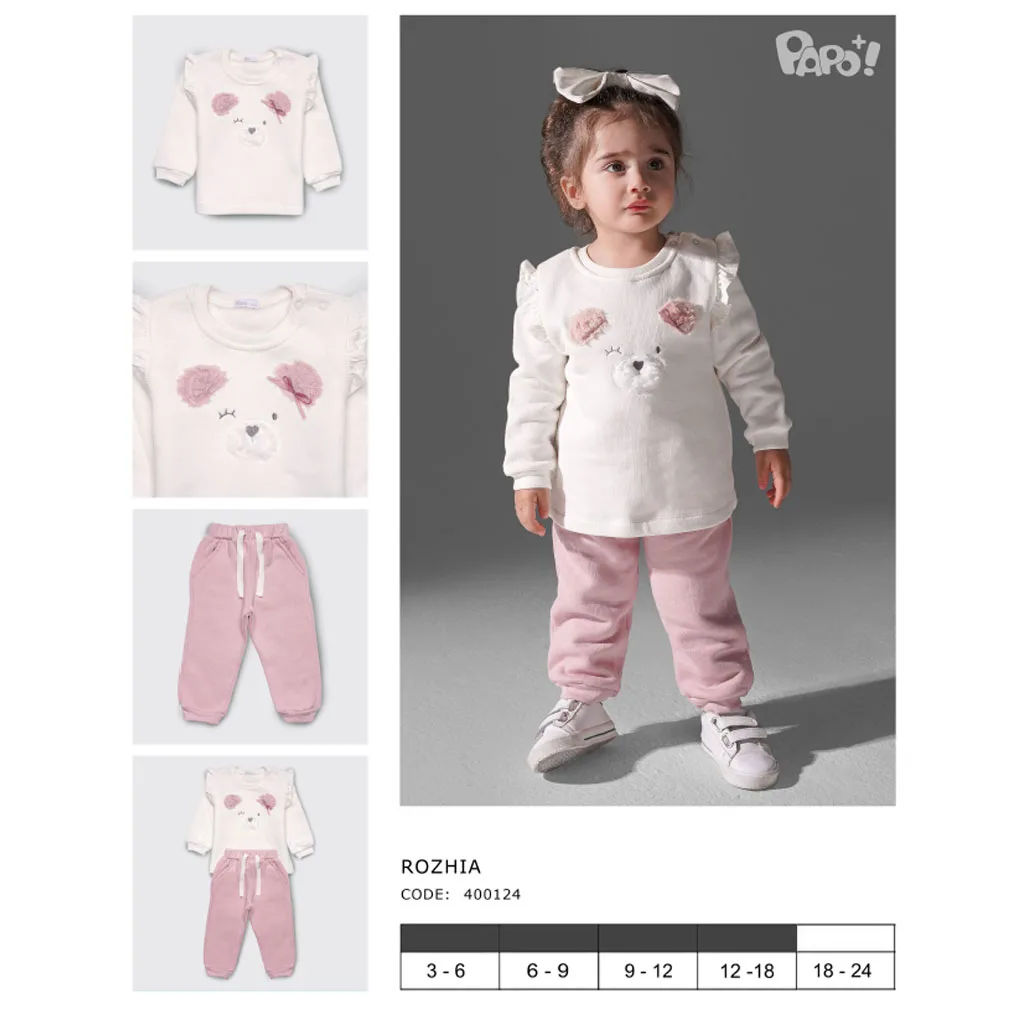 بلوز شلوار پاپو مدل Rozhia خرس گوش پولیش نخ کرکی سفید یاسی Papo