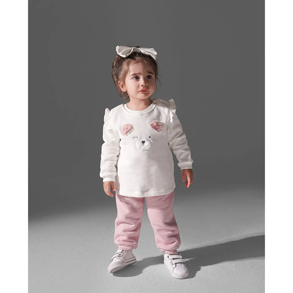 بلوز شلوار پاپو مدل Rozhia خرس گوش پولیش نخ کرکی سفید یاسی Papo