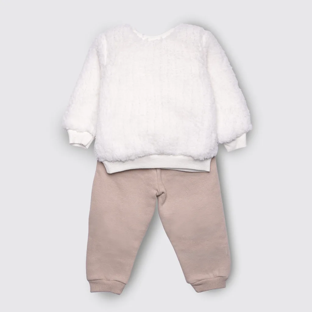 بلوز شلوار پاپو مدل Barana موش گوش برجسته پولیشی سفید کرم Papo